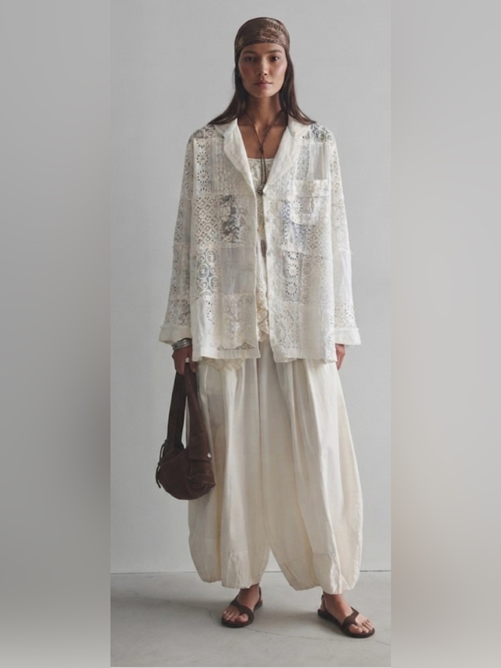 Intimately Free People "Inez" Lace Patchwork Button-Down Top - Size Small NWT